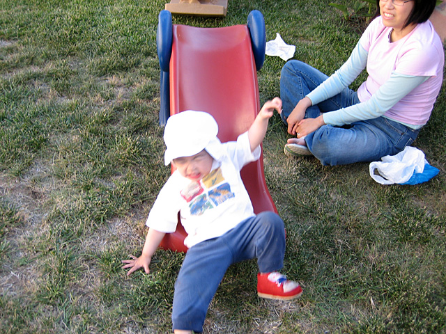 Eleanor on the Slide in our Backyard