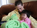 Erin and Eleanor with a Frog Towel
