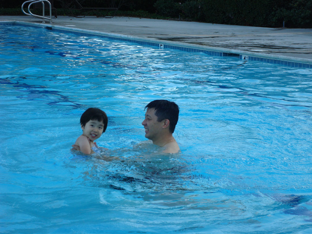 Twirling Miranda in the Pool